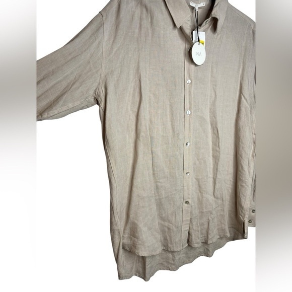 NWT NIA Beige Neutral Oversized Linen Blend Button Down Long Sleeve Top Size Med - Picture 3 of 10